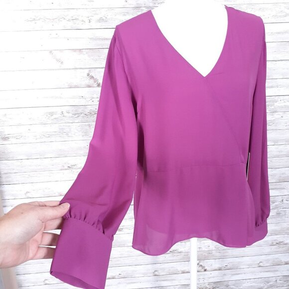 Halogen Belted Peplum Top L Purple Clover 331A - Picture 3 of 6
